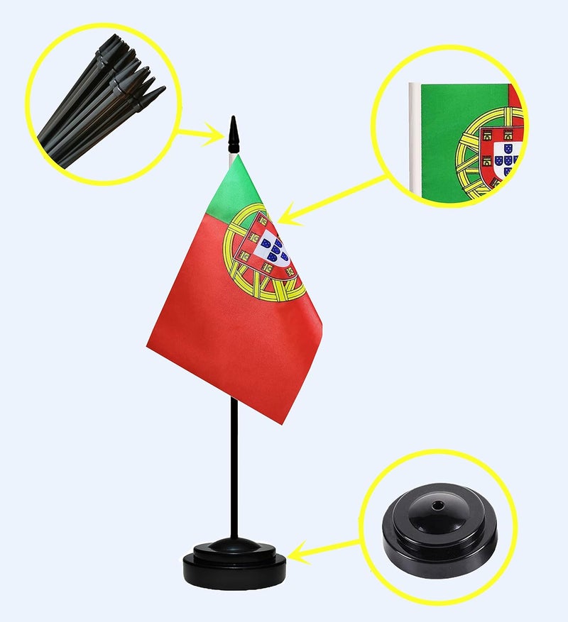 tibijoy Portuguese Flags Portugal Small Mini Desk Flags Set Small Mini Portuguese Flags Table Flag with 13" Black Pole, Black Base and Spear Top, Miniature Portugal Deluxe Desktop Flag, Home Decoration, Office Decoration, Festival Celebrations(12 Pack ) - Image 3